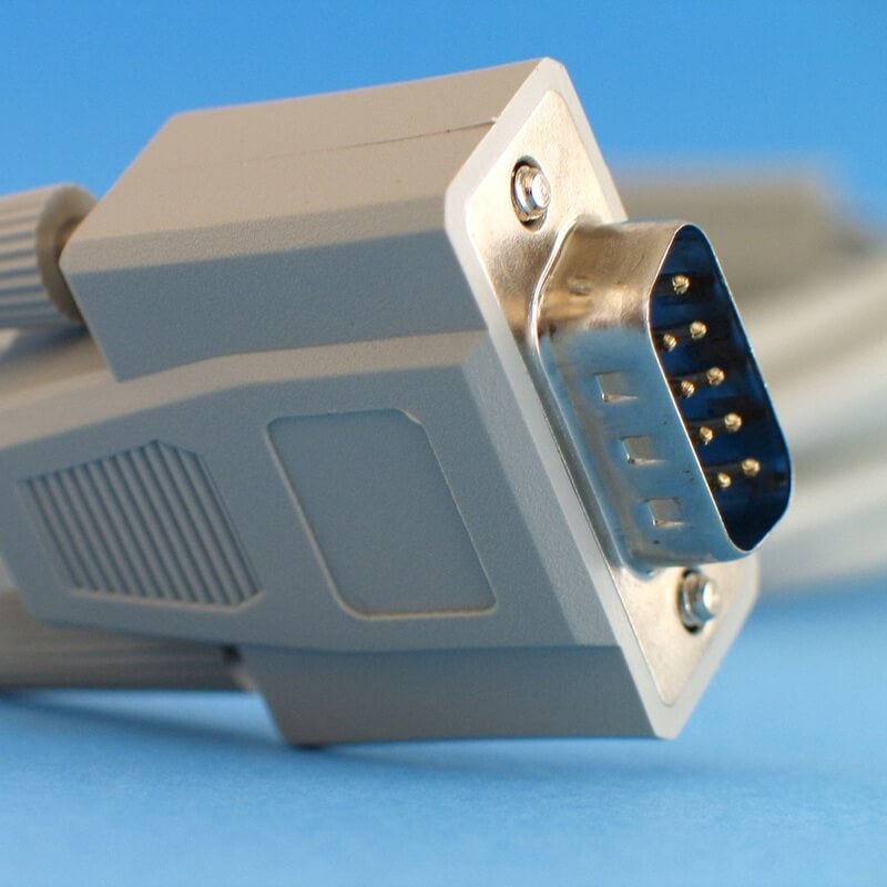Close up of a RS-232 cable.