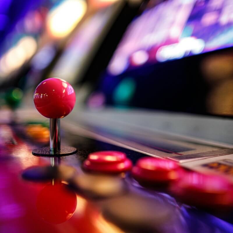 Close-up of an arcade machine.
